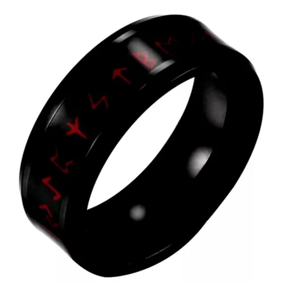MATROOY Viking Ghost Rune Ring Red Black Stainless Steel Norse Druid Luck Fortune Band-8