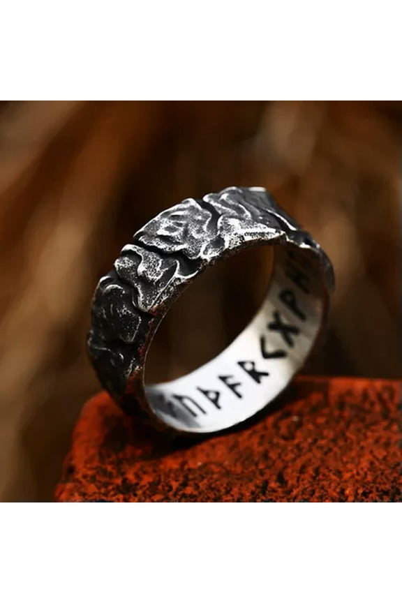 Viking Norse Silver Stainless Steel Vintage Viking Rune Ring Band for Men Women-12