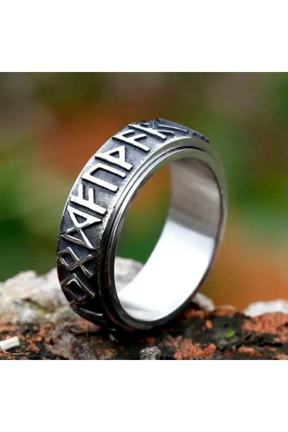 Viking Simple Nordic Rune Men's Fashion Design Stainless Steel Ring Punk Amulet-10