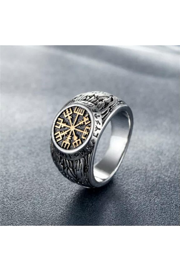 Viking Stainless Steel Biker Futhark Men Odin Ring Nordic Runes Triangle Jewelry-12-#6-G