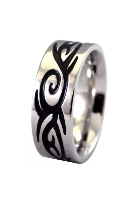 Viking Tattoo Band Mens Stainless Steel Cybergoth Cosplay Norse Ring Sizes 12-13-12