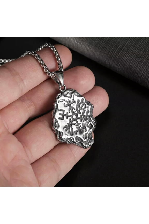 Viking Vegvisir Mjolnir Compass Pendant Necklace Men's Jewelry Chain 24" Gift