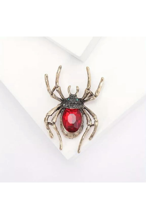 Vintage Alloy Rhinestones Crystal Spider Brooch Halloween Costume Pin-red