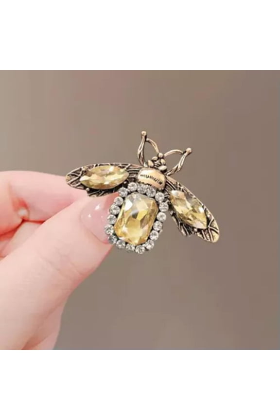 Vintage Bee Rhinestone Brooch Retro Crystal Insect Breast Pin Clothes Corsage-Champagne