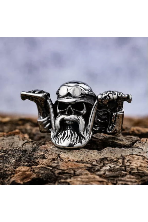 Vintage Big Beard Skull For Men Cool Stainless Steel Motorcyclist Rings 8-14-14