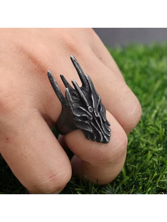 Vintage Black Helm of Sauron Stainless Steel Ring for Men Punk Gothic Dragon7-13-9