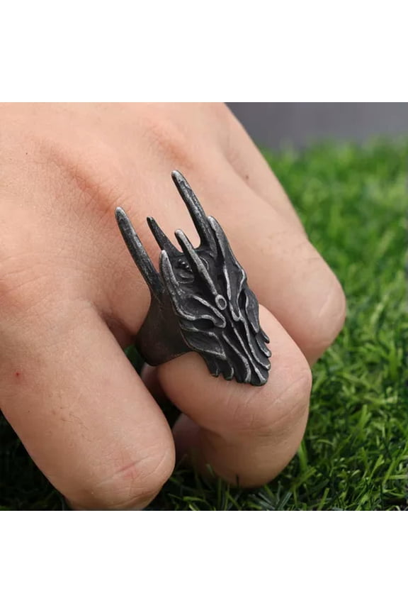 Vintage Black Helm of Sauron Stainless Steel Ring for Men Punk Gothic Dragon7-13-9