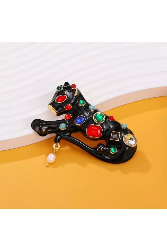 Vintage Black Panther Brooch Luxury Rhinestone Alloy Leopard Pin