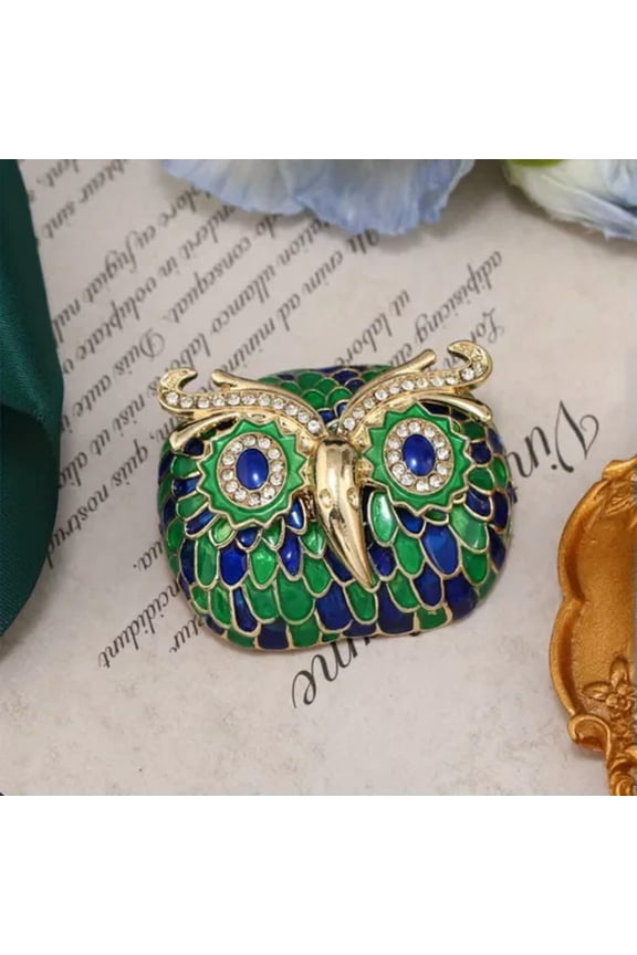 Vintage Cartoon Style Owl Brooch Sparkling Rhinestone Alloy Animal Pins-green