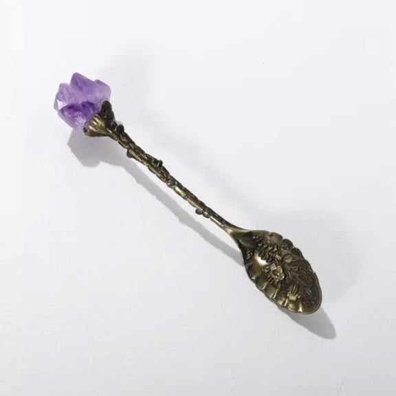 MATROOY Vintage Coffee Tea Spoon Amethyst Crystal Cluster Head Dessert Spoon Kitchen-Brass