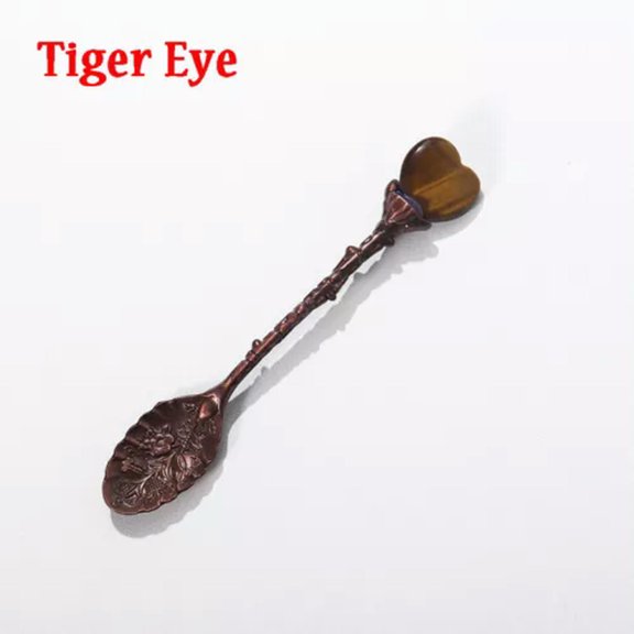 MATROOY Vintage Coffee Tea Spoon Crystal Heart Head Spoon Kitchen Party Accessories-Tiger Eye