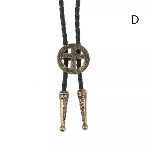 MATROOY Vintage Cowboy Hat Alloy mens bolo tie Leather Rope Long Neckl JcW_yi-D