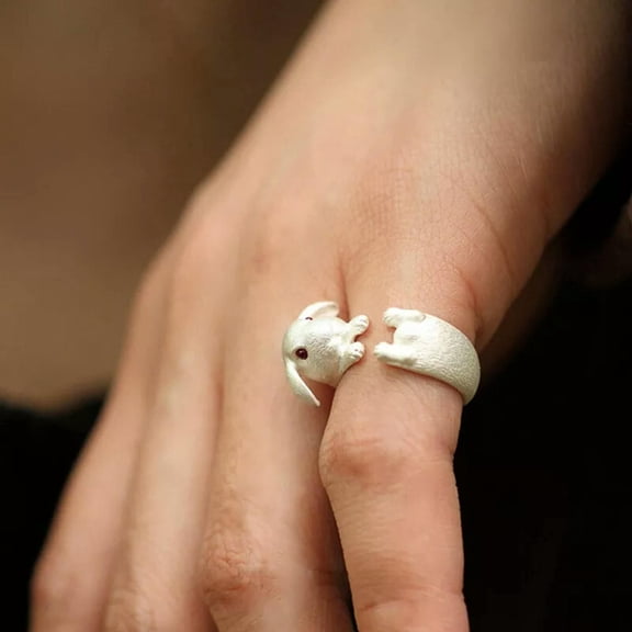 MATROOY Vintage Cute Stereoscopic Rabbit Animal Open Adjustable Ring For Women _tu