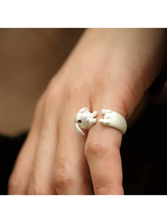 Vintage Cute Stereoscopic Rabbit Animal Open Adjustable Ring For Women