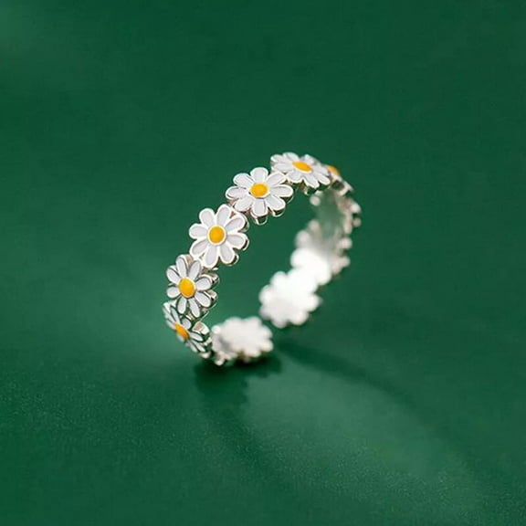 MATROOY Vintage Daisy Flower Rings For Women Flower Ring Adjustable Open Finger Rin WY4