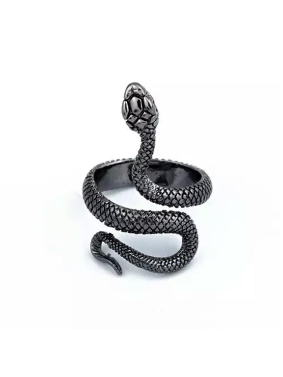 Vintage Dark Gothic Bat Ring Opening Mens Adjustable Punk Halloween Jewelry Gift-05#Black Snake Open Ring-Adjustable Size