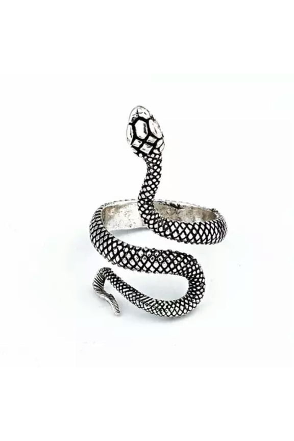 Vintage Dark Gothic Bat Ring Opening Mens Adjustable Punk Halloween Jewelry Gift-06#Silver Snake Open Ring-Adjustable Size
