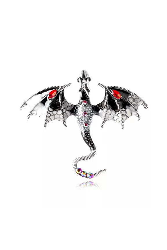 Vintage Dragon Men Women Brooch Rhinestone Flying Leg and Animal Pin Jewe-Black