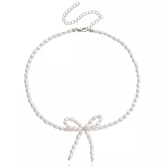MATROOY Vintage Elegant Pearl Bowknot Tassel Temperament Necklace Wedding Shiny Jewe WY4-A5
