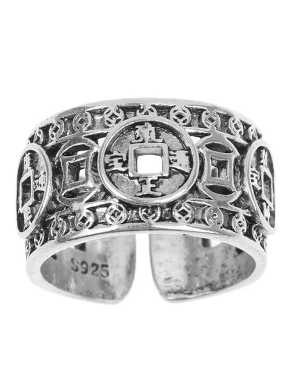 Vintage Ethnic Style Five Emperors Money Coin Rings Lucky Adjustable Finger R_tu-Gold-