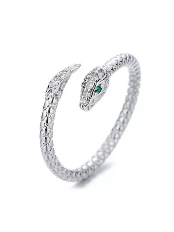 Vintage Gothic Snake Opening Adjustable Rings Personalized Animal Ring Gifts-Silver-