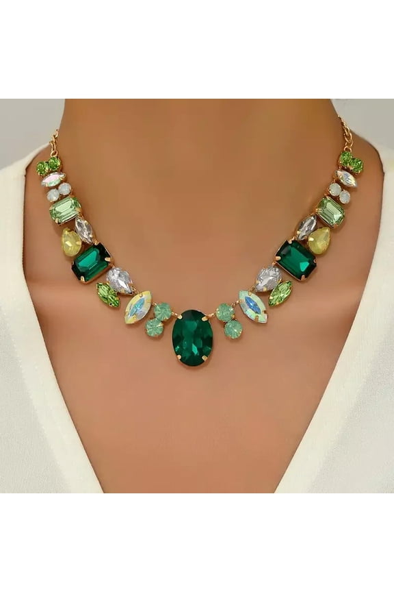 Vintage Inspired Rhinestone Statement Necklace Banquet Prom Vacation Beach Party