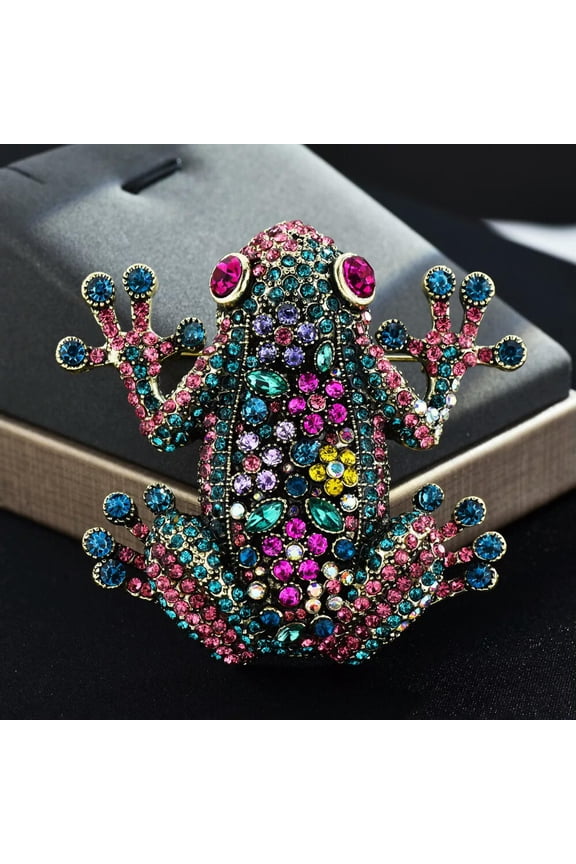 Vintage Large Exaggerated Colorful Rhinestone Frog Brooch Fashion Animal Pin