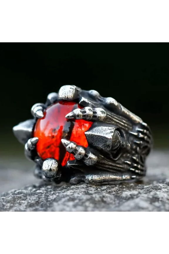 Vintage Red CZ Stone Evil Skull Ring Stainless Steel Punk Classic Wedding Ring-Red-9