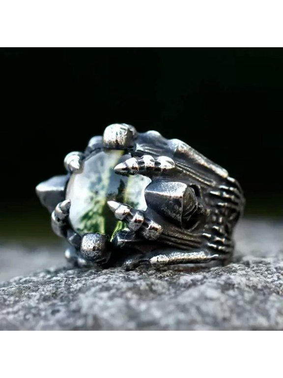 Vintage Red CZ Stone Evil Skull Ring Stainless Steel Punk Classic Wedding Ring-White-11