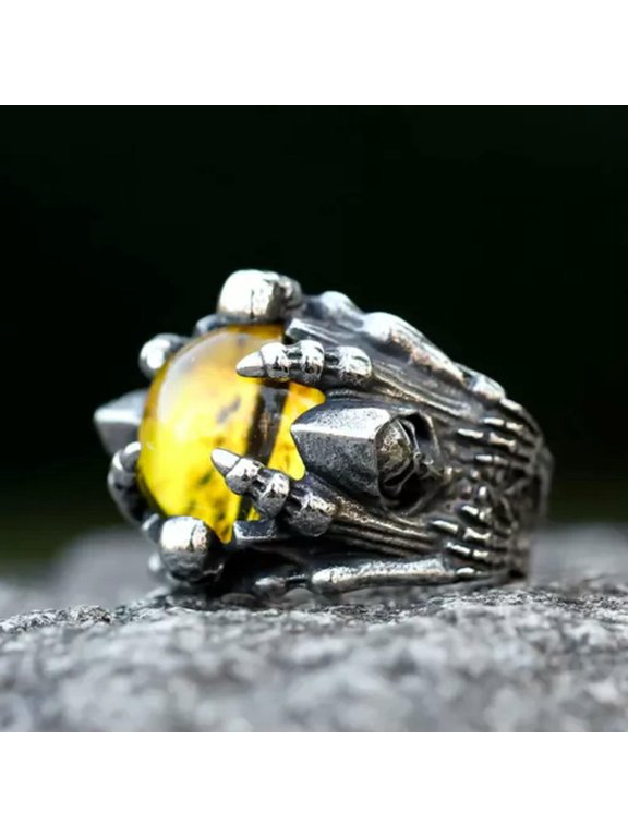 Vintage Red CZ Stone Evil Skull Ring Stainless Steel Punk Classic Wedding Ring-Yellow-12