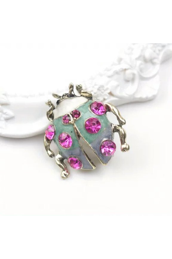 Vintage Seven Star Ladybug Brooch Punk Style Novelty Insect Pin-pink