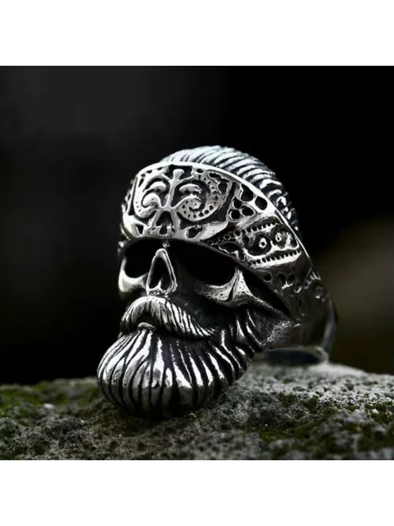 Vintage Stainless Steel Gothic Skull Captain America Ring Gothic Biker Cocktail-7