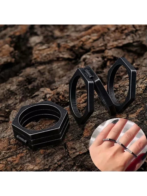 Vintage Stainless Steel Hexagon Ring Mens Punk Gothic Fashion Jewelry-14