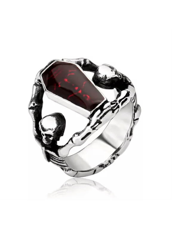 Vintage Vampire Coffin Ring Stainless Steel Men's Gothic Biker Jewelry Punk Ring-BR8-101-9