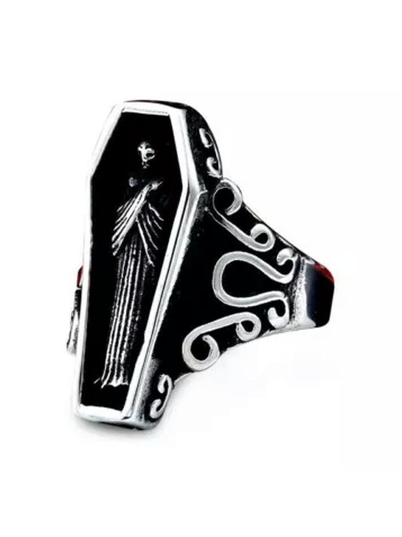 Vintage Vampire Coffin Ring Stainless Steel Men's Gothic Biker Jewelry Punk Ring-BR8-605-12