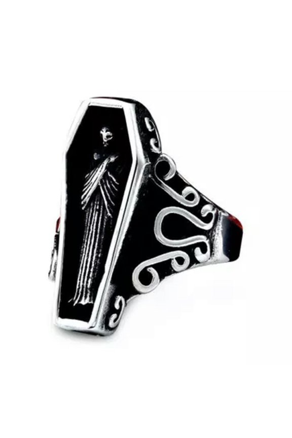 Vintage Vampire Coffin Ring Stainless Steel Men's Gothic Biker Jewelry Punk Ring-BR8-605-12