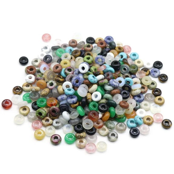 MATROOY Wholesale 100PCS Assorted Natural Stone Donut Big Hole Beads on An Abacus 5X10mm