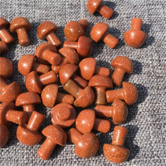 MATROOY Wholesale 100pcs 15MM+ Natural mushroom Quartz Crystal Carved Polishing Healing-Red gold sand-100pcs