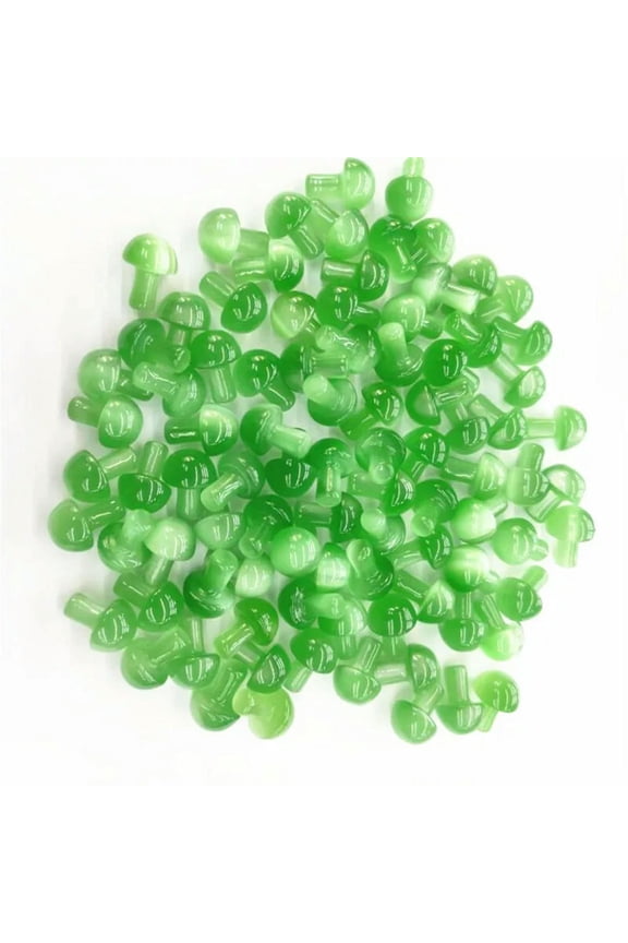 Wholesale 100pcs Mini Light Green Cat's Eye Stone Mushroom Hand Carved Healing