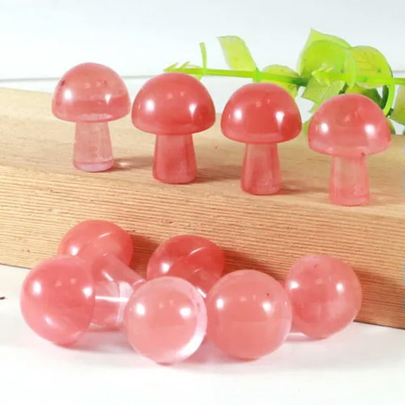 MATROOY Wholesale 20pcs Mini Cherry Quartz Stone Mushroom Hand Carved Crystal Healing