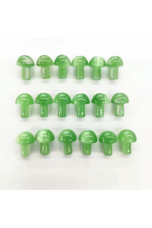 Wholesale 20pcs Mini Light Green Cat's Eye Stone Mushroom Hand Carved Healing