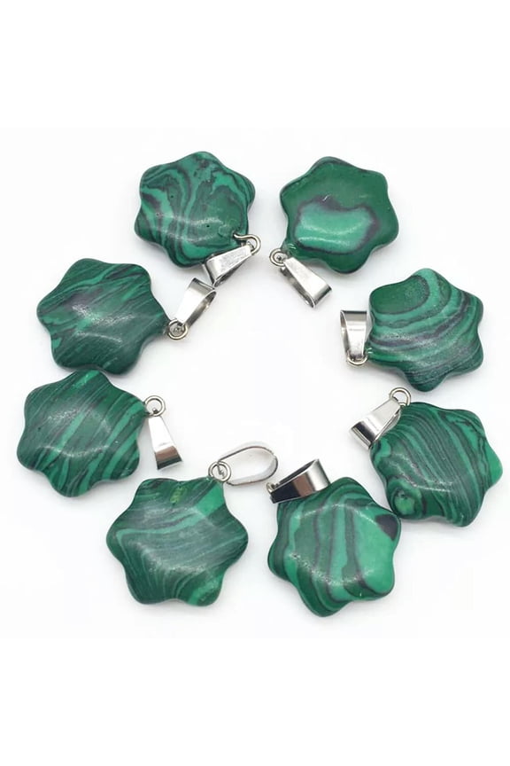 Wholesale 50pcs Artificial Malachite Stone Flower Shape Pendant Bead 20X20mm