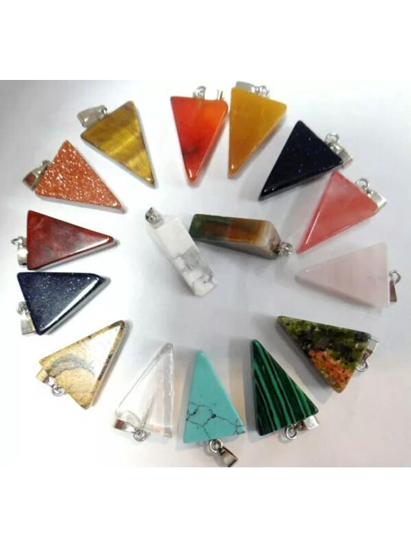Wholesale 50pcs Assorted Natural Mixed Stone Triangle Shape Pendant Bead 25x15mm