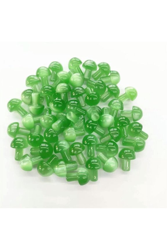 Wholesale 50pcs Mini Light Green Cat's Eye Stone Mushroom Hand Carved Healing