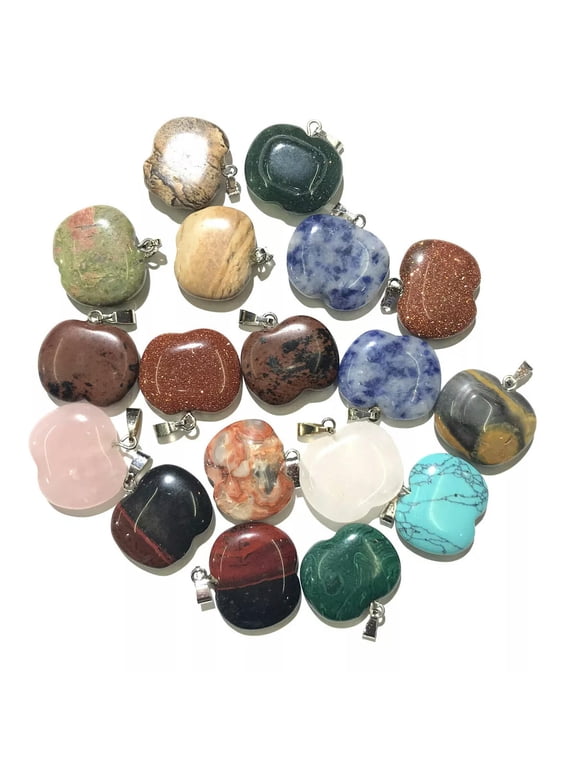 Wholesale 50pcs Natural Mixed Stone Apple Pendant Bead Jewelry Making 20X20mm