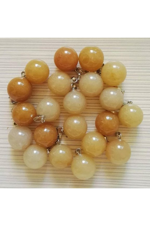 Wholesale 50pcs Natural Yellow Jade Stone Round Pendant Bead Jewelry Making 14mm