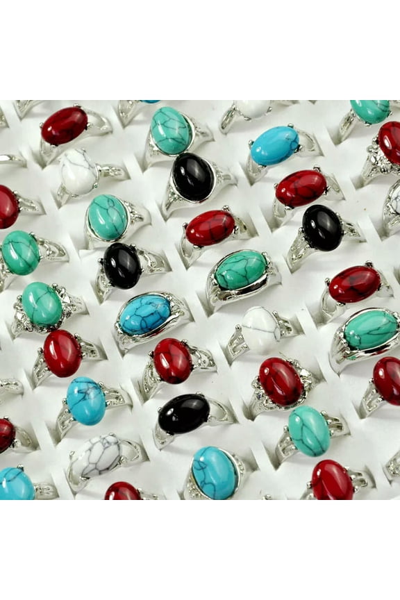 Wholesale Jewelry Lot 100pcs Women's Turquoise Silver Plated Rings ping