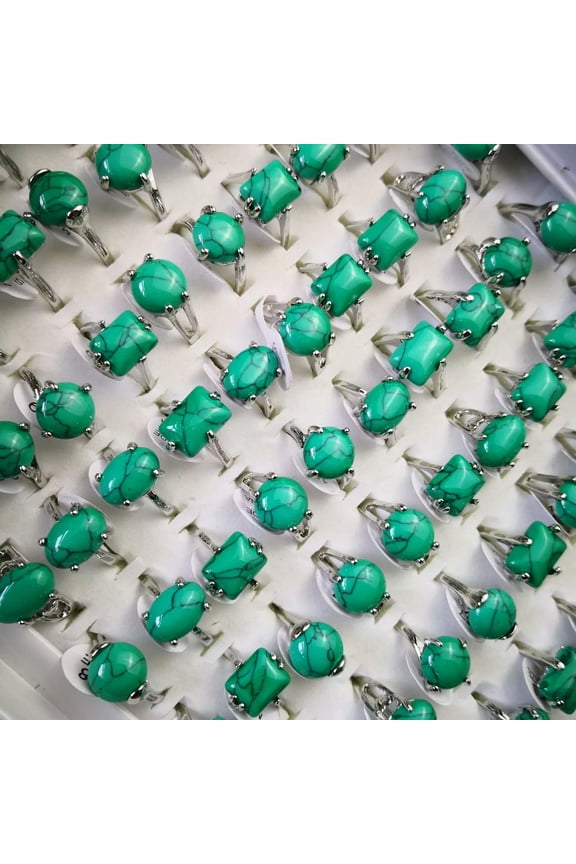 Wholesale Jewelry Lot 100pcs Women's Turquoise Silver Plated Rings ping
