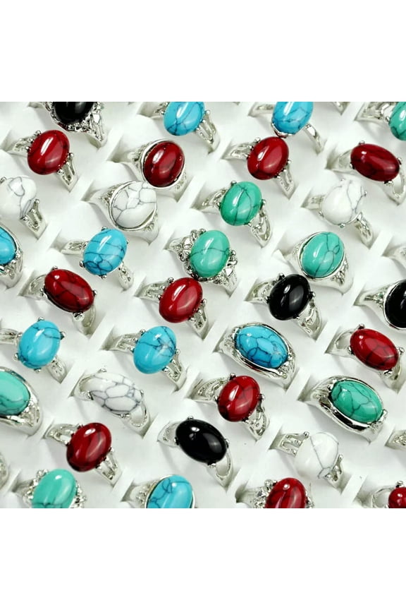 Wholesale Jewelry Lots 20pcs Women's Turquoise Silver Plated Rings ping