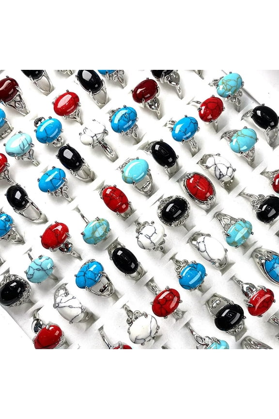 Wholesale Jewelry Lots 50pcs Women's Turquoise Silver Plated Rings ping